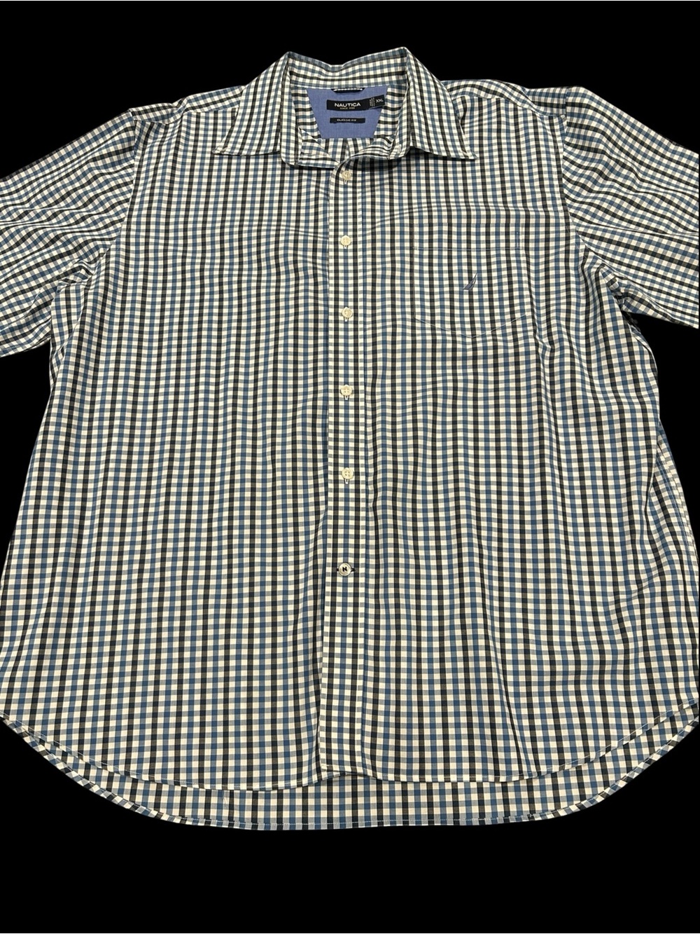 Nautica Men’s XXL Blue Plaid Classic Fit 100% Cotton Long Sleeve Button Down